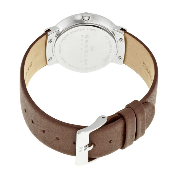 Skagen White Dial Brown Leather Strap Ladies Watch SKW2058