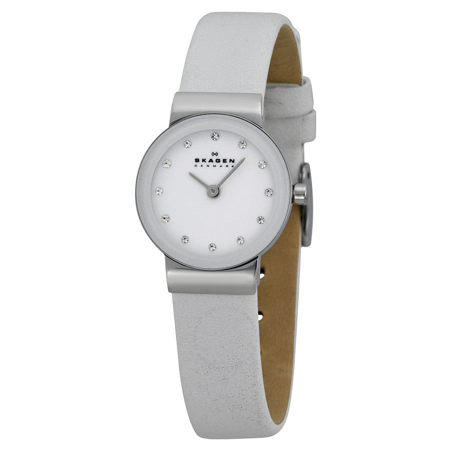 Skagen White Leather Stainless Steel Ladies Watch 358XSSLWW