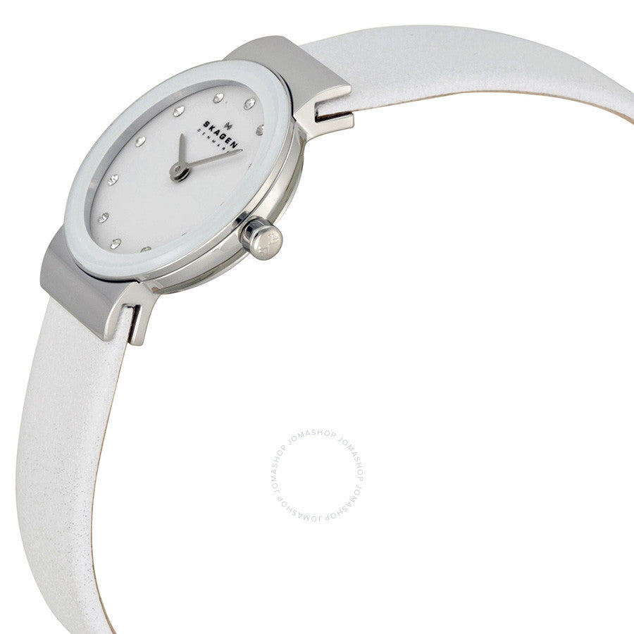 Skagen White Leather Stainless Steel Ladies Watch 358XSSLWW