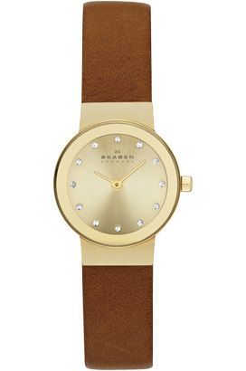 Skagen Freja Gold Dial Saddle Leather Ladies Watch SKW2175