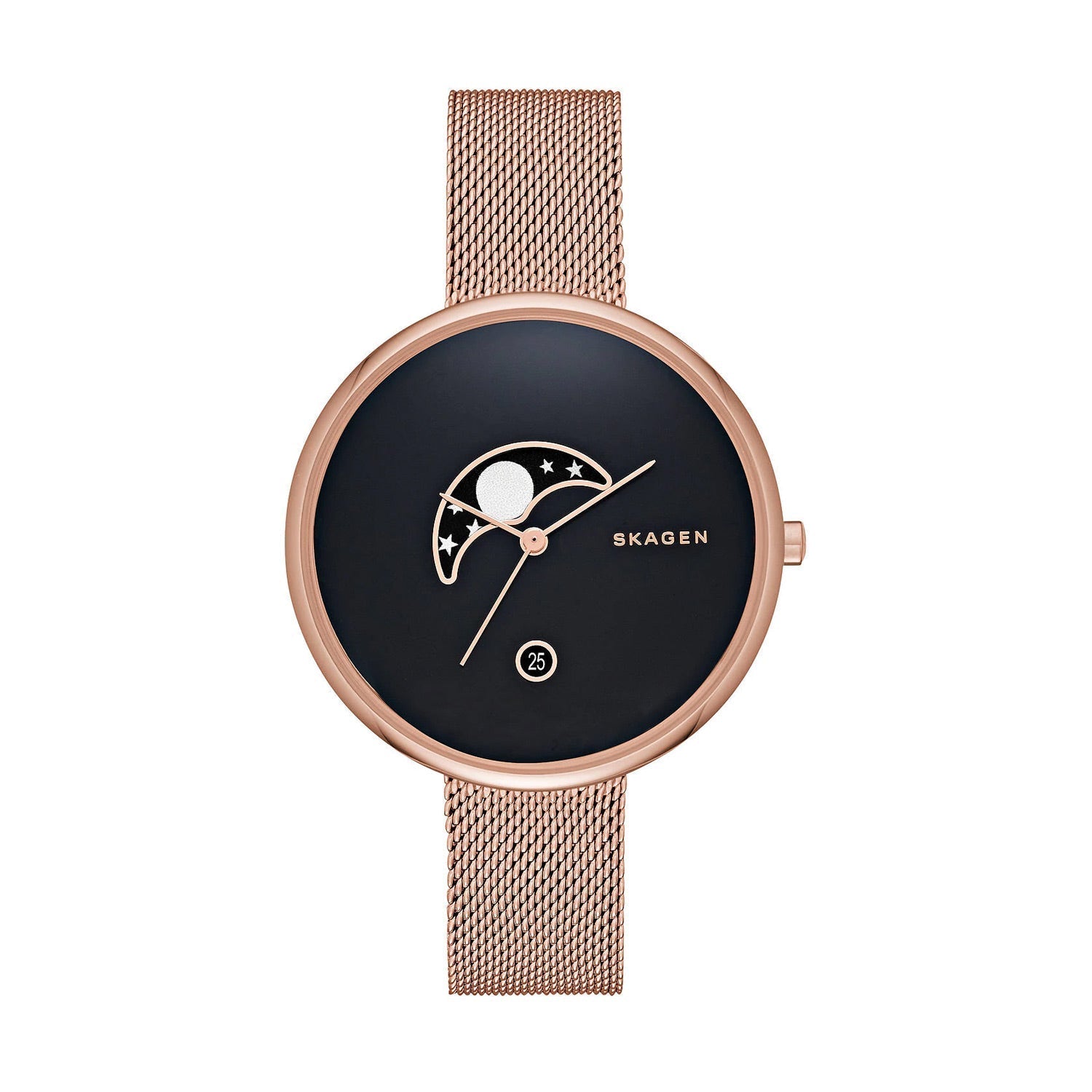 Skagen Gitte Black Dial Rose Gold Mesh Ladies Watch SKW2371