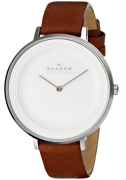 Skagen Ditte Silver Dial Brown Leather Ladies Watch SKW2214