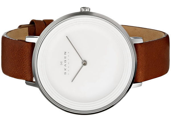 Skagen Ditte Silver Dial Brown Leather Ladies Watch SKW2214