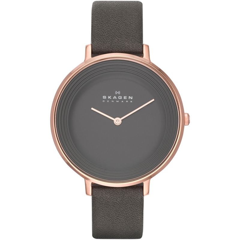 Skagen Ditte Grey Dial Grey Leather Ladies Watch SKW2216