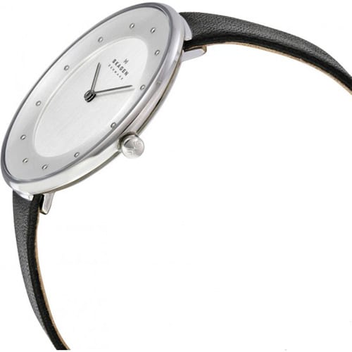 Skagen Gitte White Dial Black Leather Strap Ladies Watch SKW2232