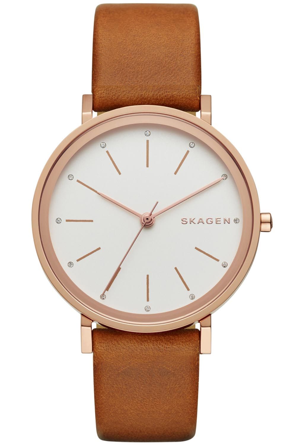 Skagen Hald White Dial Brown Leather Strap Ladies Watch SKW2488