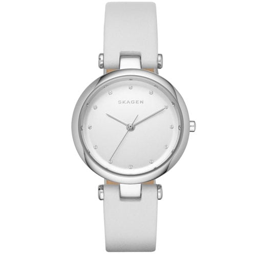 Skagen Tanja Silver Dial White Leather Ladies Watch SKW2517