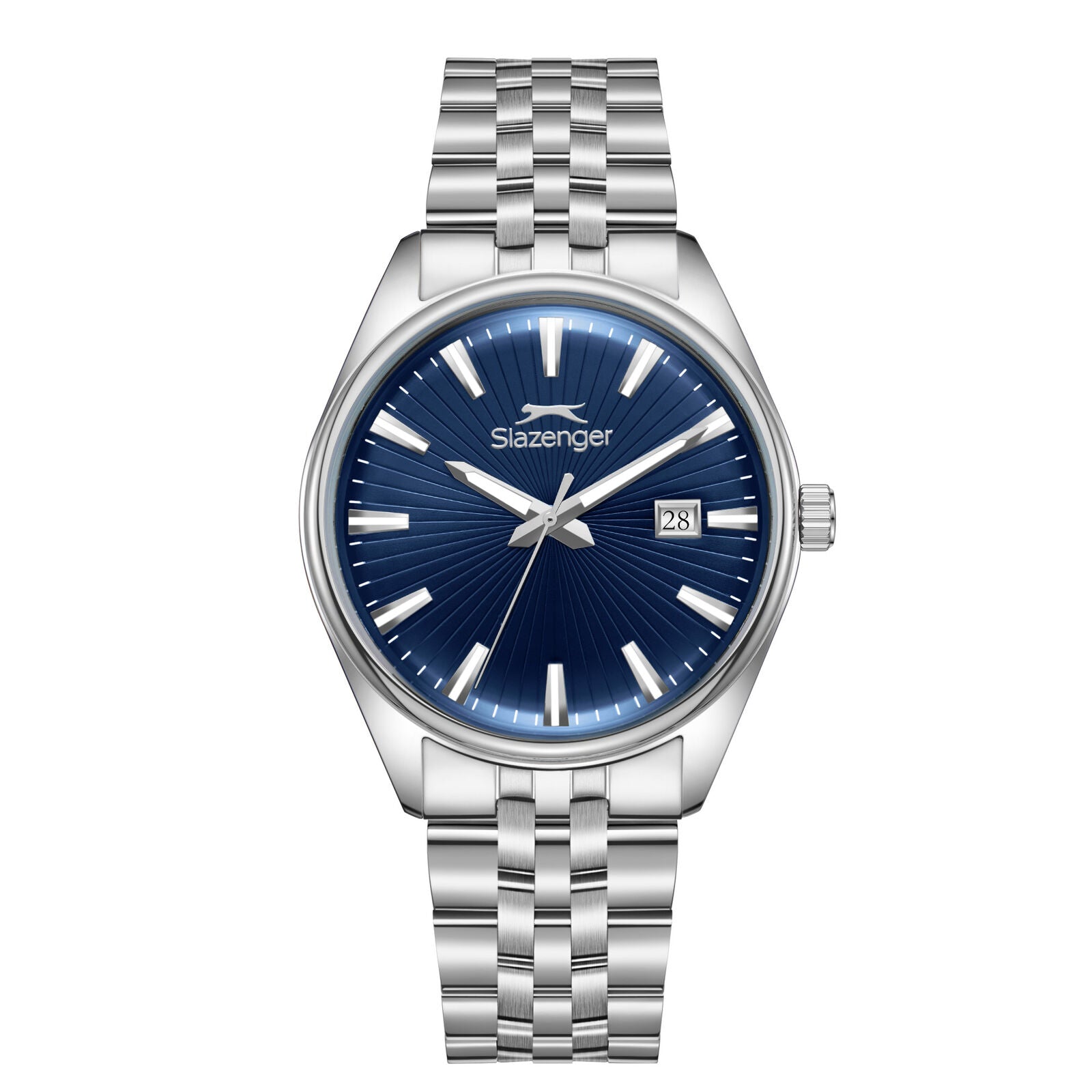 Slazenger Heritage dark blue dial watch with silver case and bracelet, date window visible