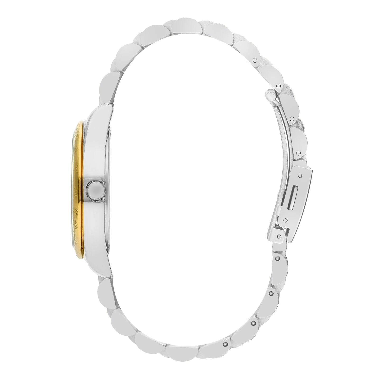 Two-tone stainless steel bracelet and case back view of Slazenger watch