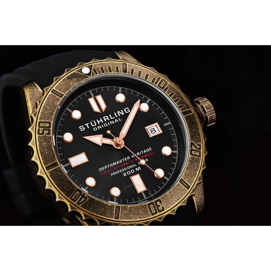 Stuhrling Original Aquadiver Automatic Black Dial Men's Watch M16759#M16759 - The Watches Men & Co #6