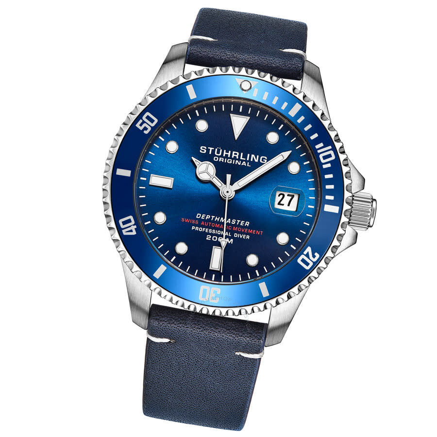 Stuhrling Original Aquadiver Automatic Blue Dial Men's Watch M17185 - The Watches Men & Co #2