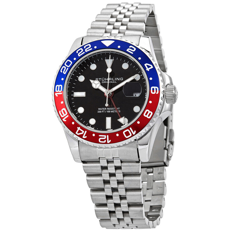Stuhrling Original Aquadiver Black Dial Pepsi Bezel Men's Watch M15836 - Dawson Watches