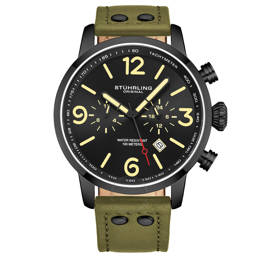 Stuhrling Original Aviator Chronograph Quartz Black Dial Men's Watch M17965 - Dawson Watches