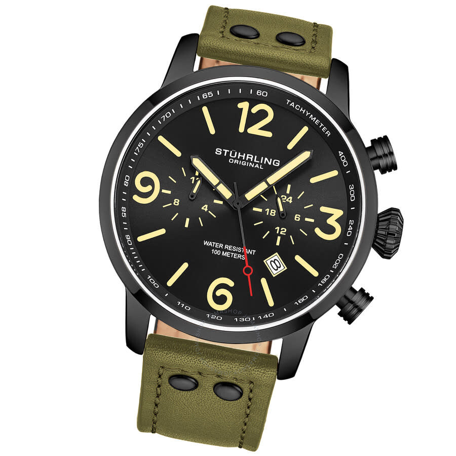 Stuhrling Original Aviator Chronograph Quartz Black Dial Men's Watch M17965 - Dawson Watches #2