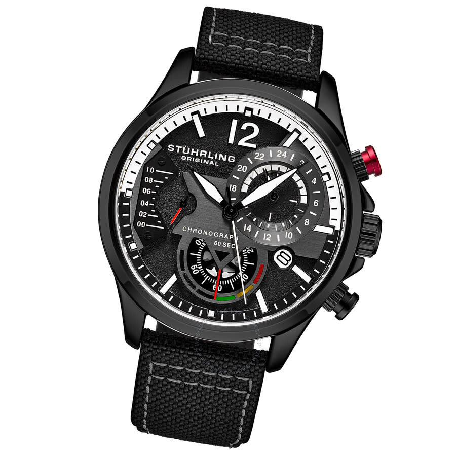 Stuhrling Original Aviator Chronograph Quartz Black Dial Men's Watch M17975 - Dawson Watches #2
