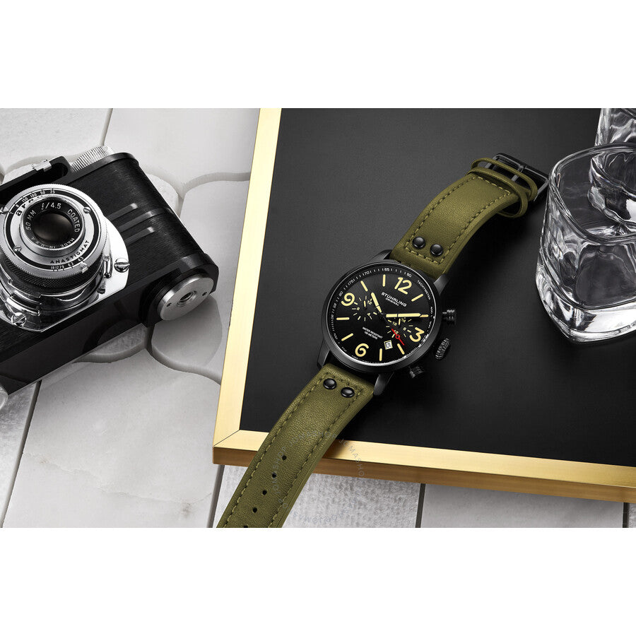 Stuhrling Original Aviator Chronograph Quartz Black Dial Men's Watch M17965 - The Watches Men & Co #3