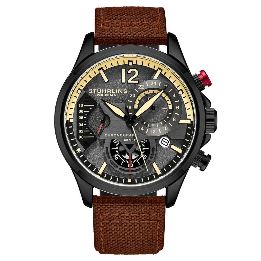 Stuhrling Original Aviator Chronograph Quartz Grey Dial Men's Watch M17974 - Dawson Watches