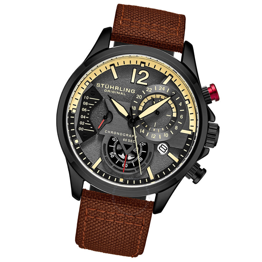 Stuhrling Original Aviator Chronograph Quartz Grey Dial Men's Watch M17974 - Dawson Watches #2