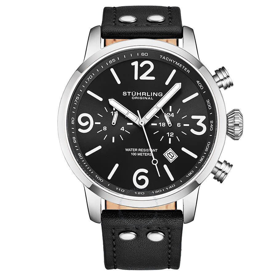 Stuhrling Original Aviator Quartz Black Dial Men's Watch M13649 - Dawson Watches