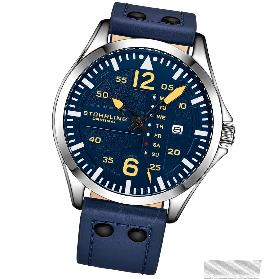Stuhrling Original Aviator Quartz Blue Dial Men's Watch M17216 - Dawson Watches #2