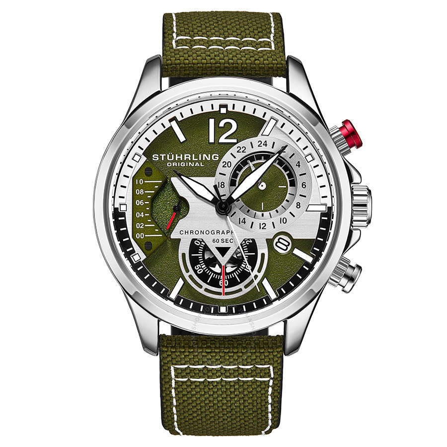 Stuhrling Original Aviator Quartz Green Dial Men's Watch M13588 - Dawson Watches