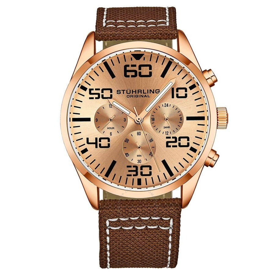 Stuhrling Original Aviator Rose Gold-tone Dial Men's Watch M15929 - Dawson Watches
