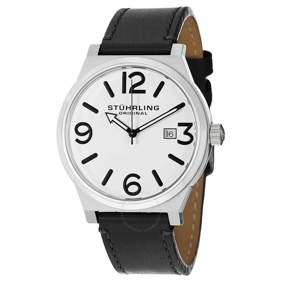 Stuhrling Original Aviator White Dial Black Leather Men's Watch M15278 - Dawson Watches