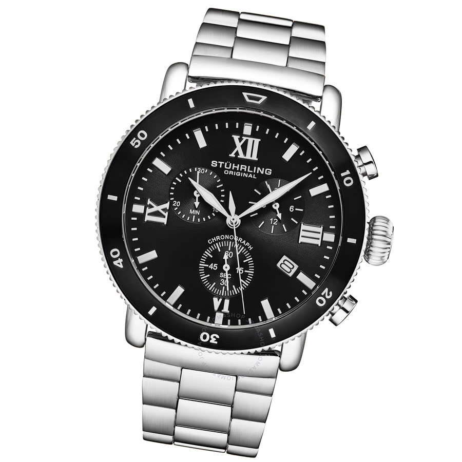 Stuhrling Original Monaco Chronograph Quartz Black Dial Men's Watch M17994 - Dawson Watches #2