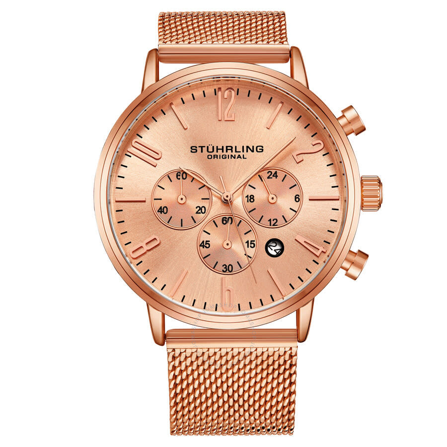 Stuhrling Original Monaco Chronograph Quartz Rose Gold Dial Men's Watch M16250 - Dawson Watches