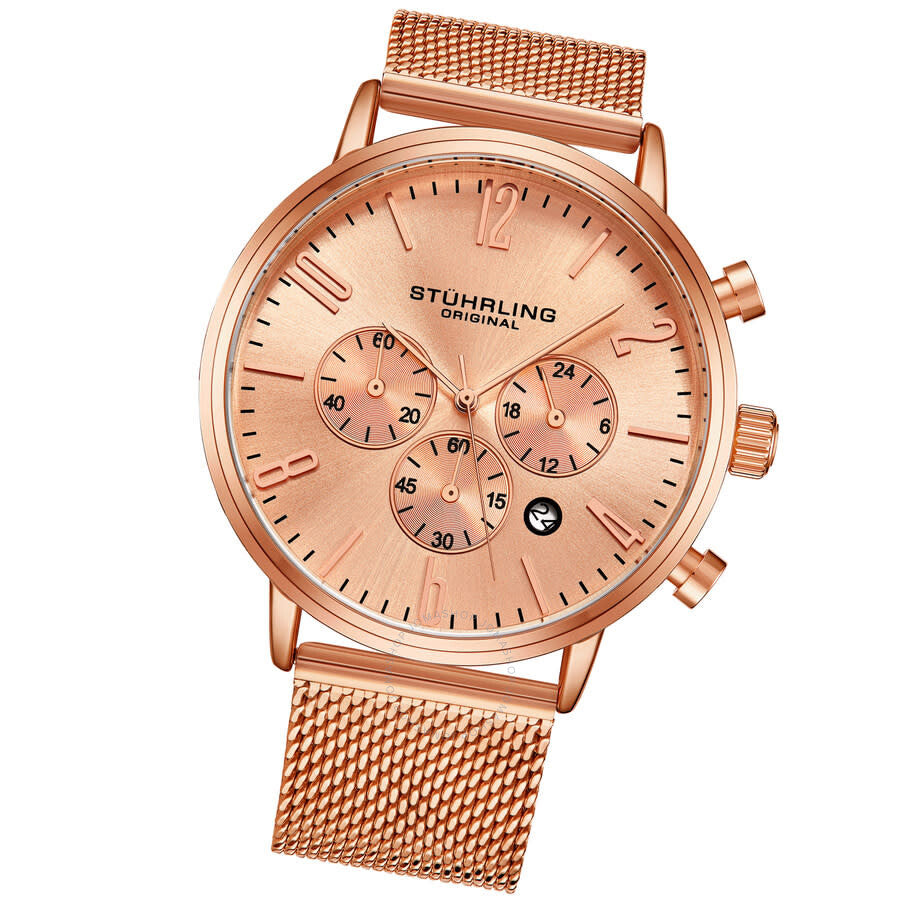 Stuhrling Original Monaco Chronograph Quartz Rose Gold Dial Men's Watch M16250 - Dawson Watches #2