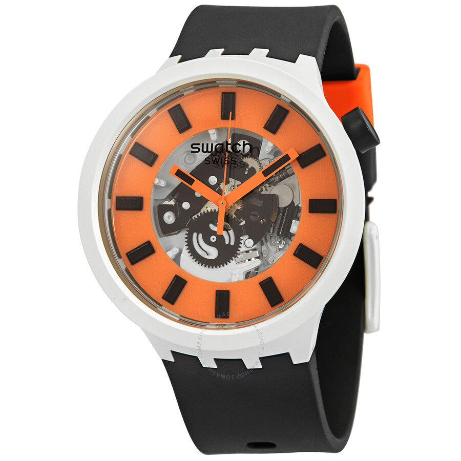Swatch Bioceramic Orack Quartz Orange Skeleton Dial Watch SB03M104 - Dawson Watches