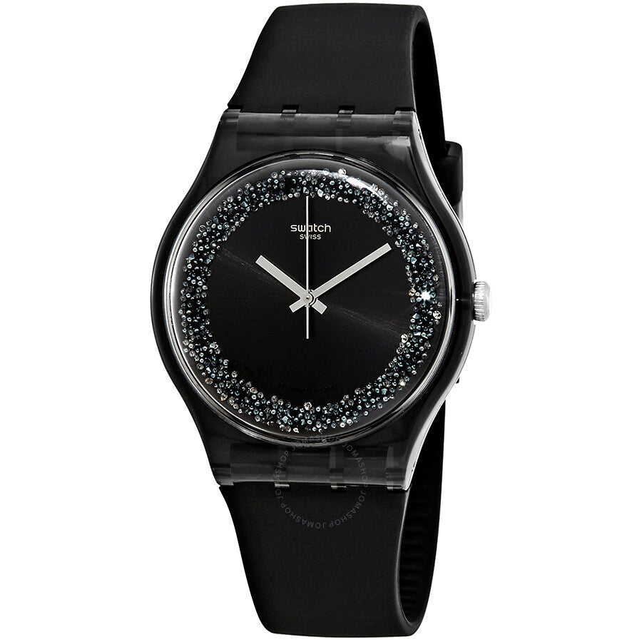 Swatch Darksparkles Black Dial Black Silicone Ladies Watch SUOB156 - Dawson Watches