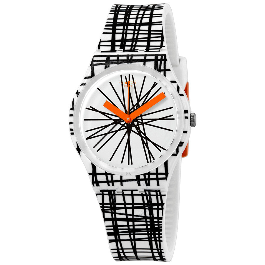 Swatch Lace Me White Dial White and Black Silicone Ladies Watch GW183 - Dawson Watches