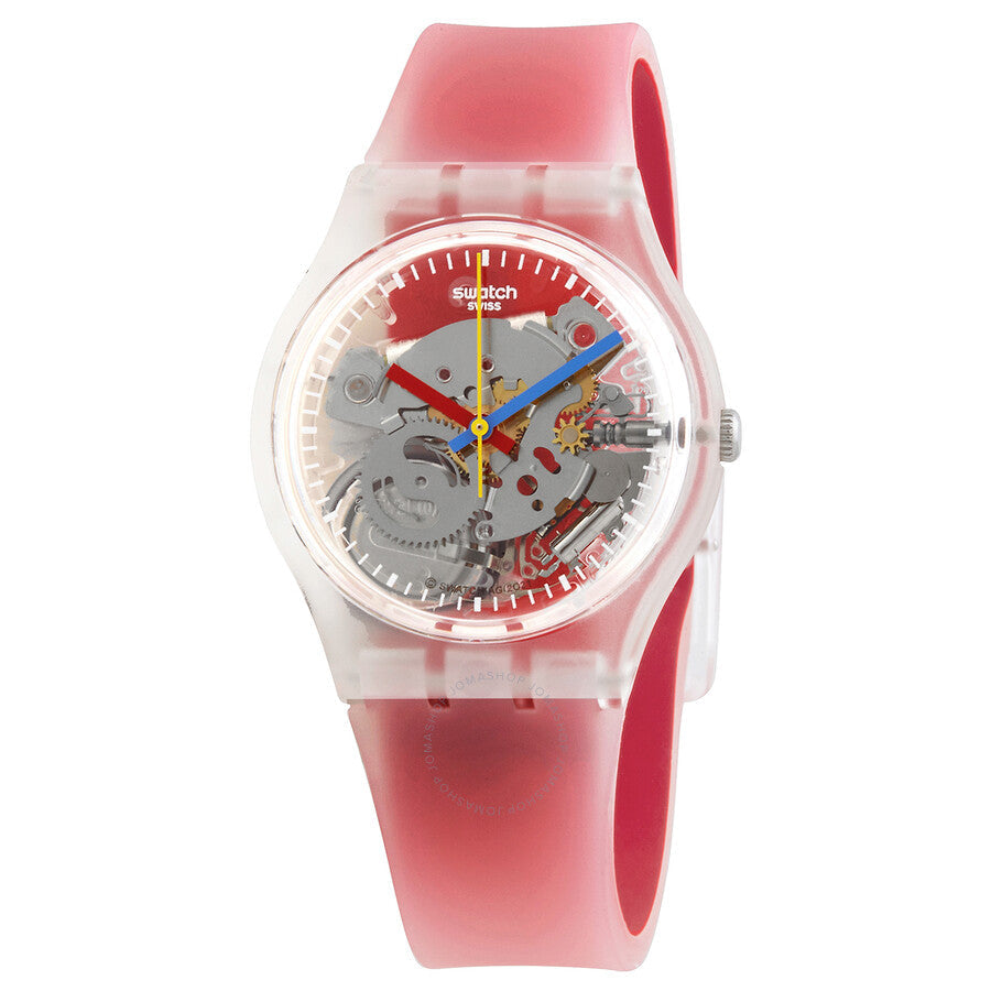 Swatch Monthly Drops Clearly Red Striped Quartz Unisex Watch GE292 - Dawson Watches