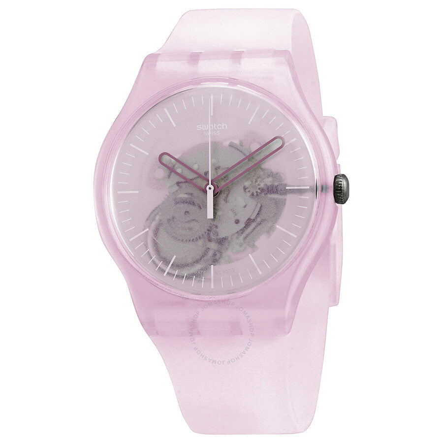 Swatch Monthly Drops Pink Mist Quartz Pink Skeleton Dial Watch SUOK155 - Dawson Watches