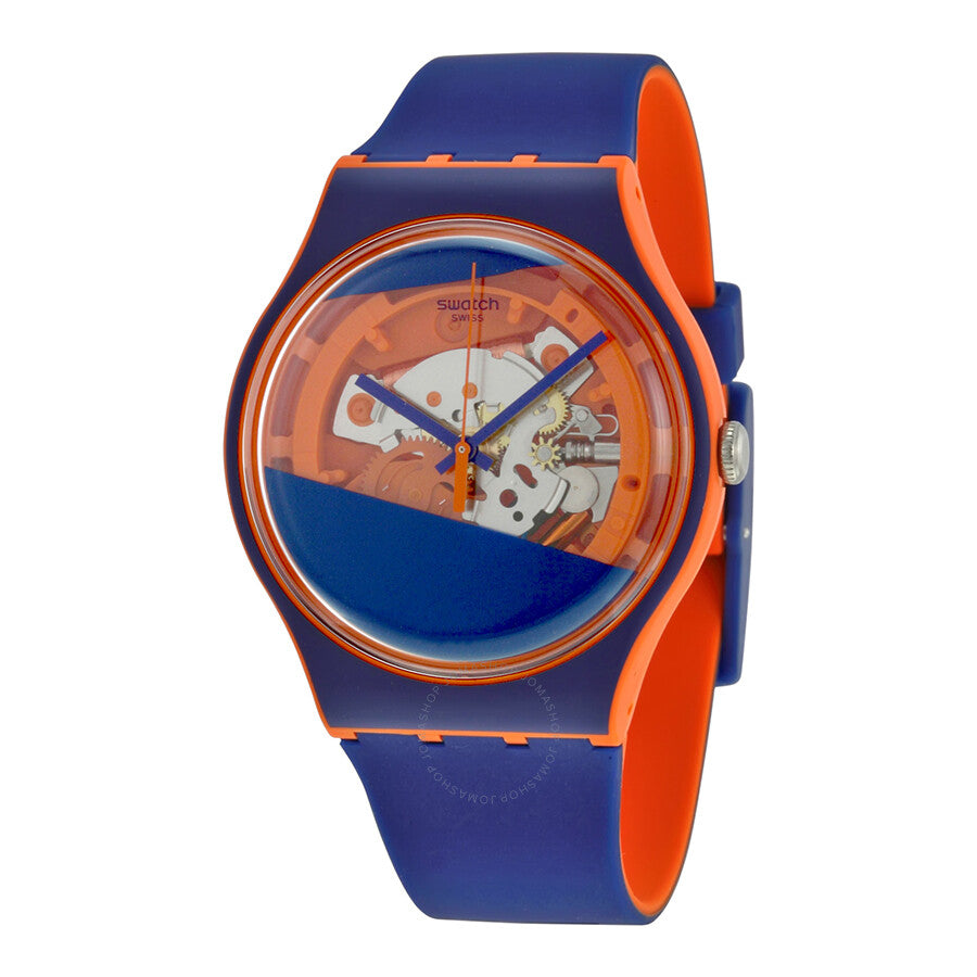 Swatch Myrtil-Tech Solid Blue and Orange Skeleton  Dial Blue Silicone Unisex Watch SUOO102 - Dawson Watches