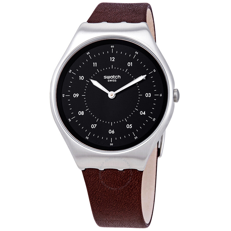 Swatch Skinbrushed Black Dial Brown Leather Men's Watch SYXS102 - Dawson Watches