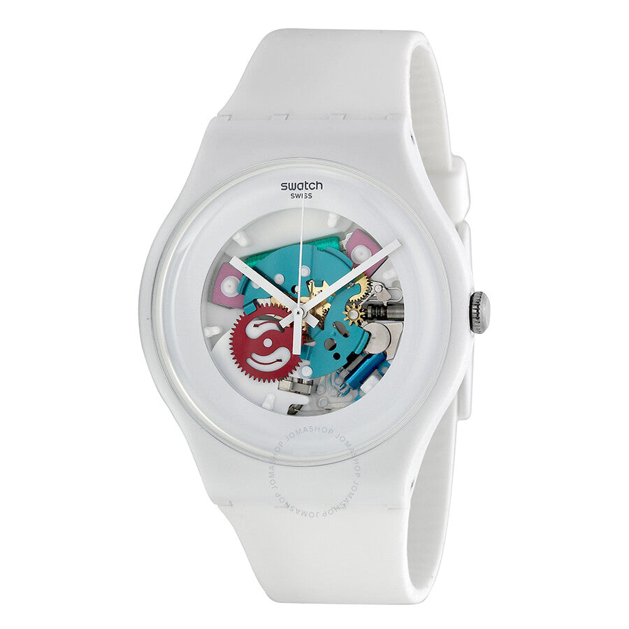 Swatch White Lacquered White Silicone Unisex Watch SUOW100 - Dawson Watches
