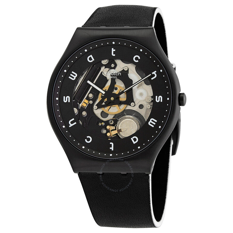 Swatch White Side Quartz Black Skeleton Dial Men's Watch SS07B101 - Dawson Watches