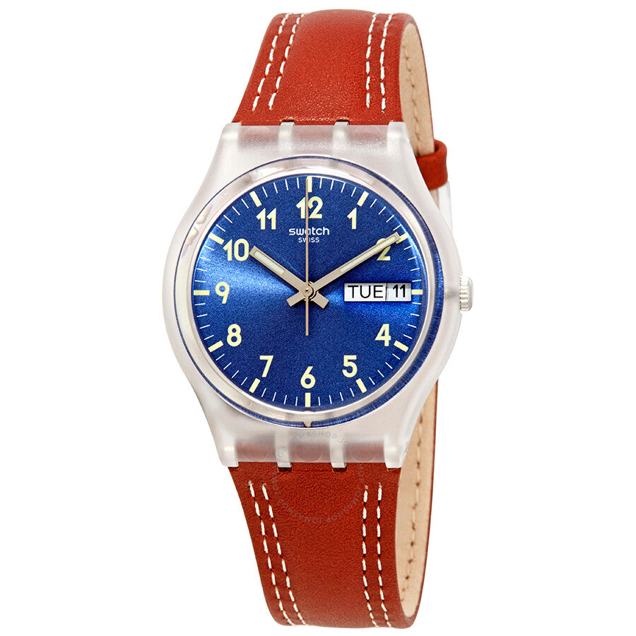 Swatch Windy Dune Blue Dial Brown Leather Ladies Watch GE709 - Dawson Watches