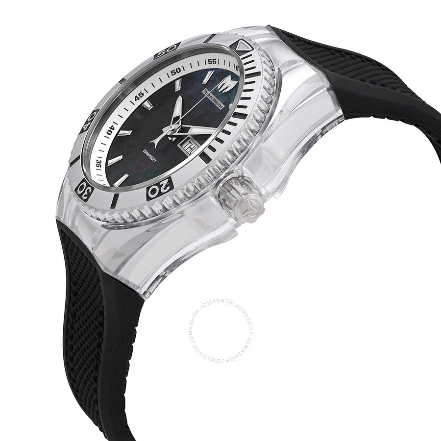 TechnoMarine Cruise Monogram Black Mother of Pearl Logo Textured Dial Black Silicone Strap Men's Watch 115212 - Dawson Watches #2