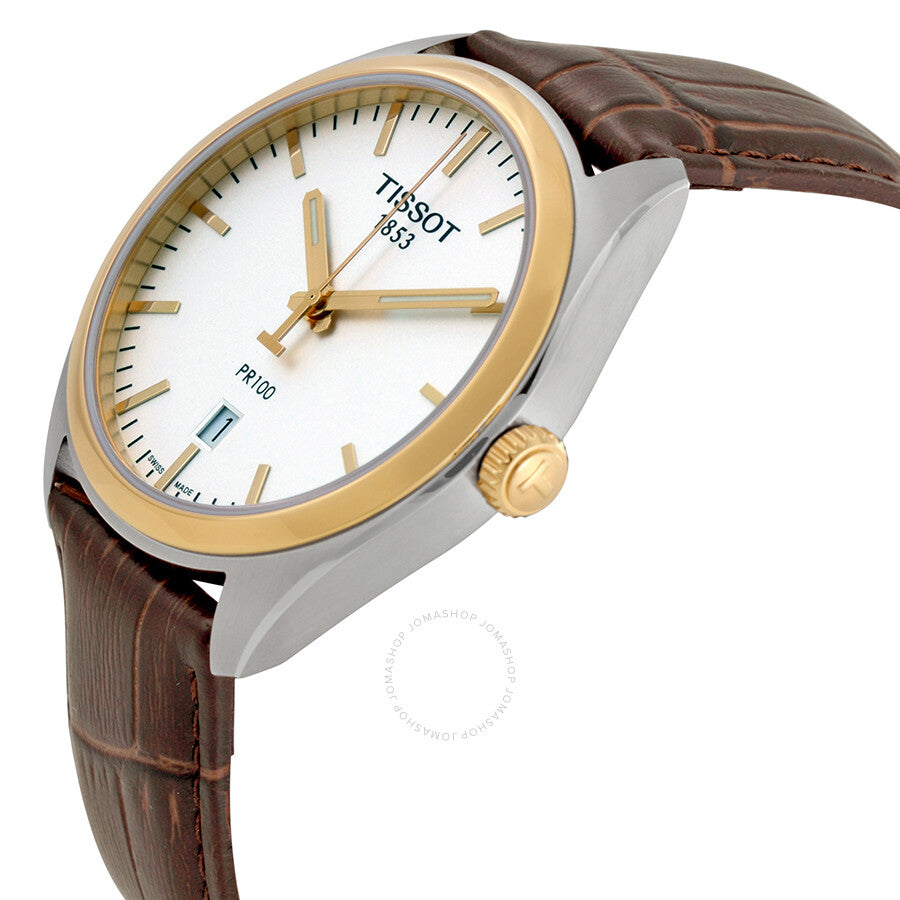 Tissot PR100 Silver Dial Brown Leather Men's Watch T1014102603100 - Dawson Watches #2