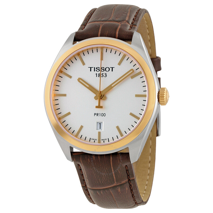 Tissot PR100 Silver Dial Brown Leather Men's Watch T1014102603100 - Dawson Watches