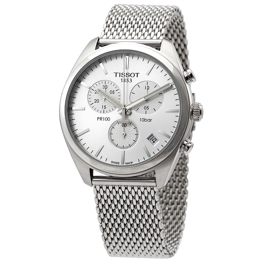 Tissot PR 100 Chronograph Silver Dial Mesh Bracelet Men's Watch T1014171103102 - Dawson Watches