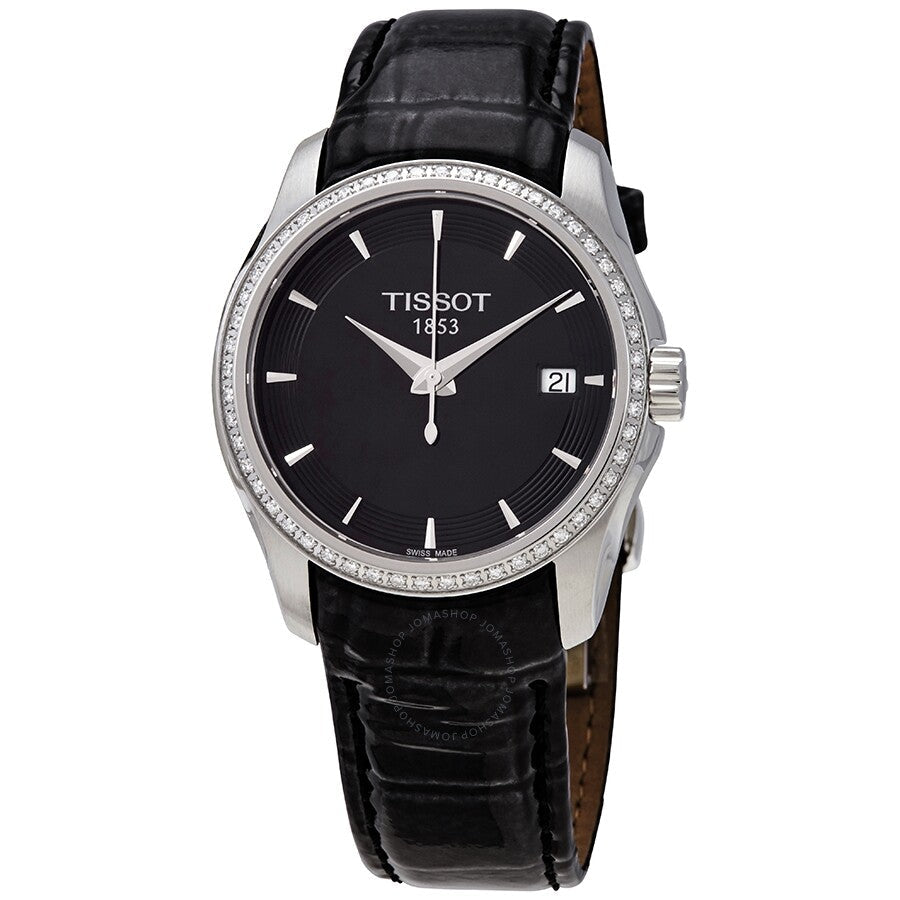 Tissot Couturier Black Dial Diamond Ladies Leather Watch T035.210.66.051.00 - Dawson Watches