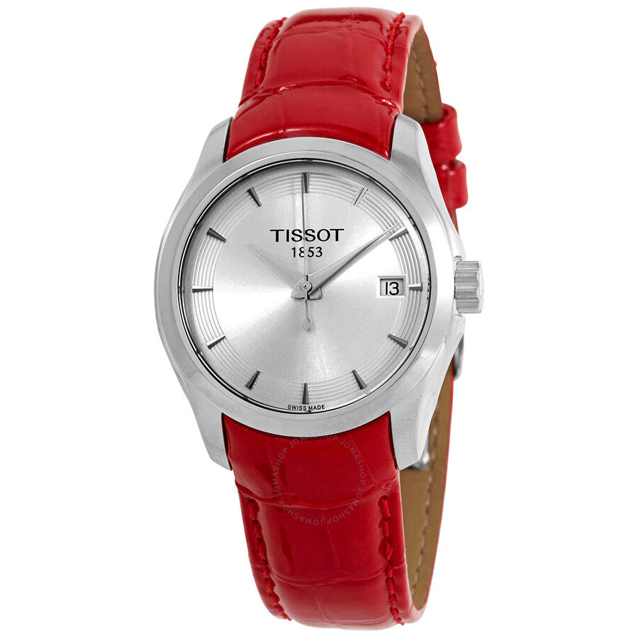 Tissot Couturier Quartz Silver Dial Red Leather Ladies Watch T035.210.16.031.01 - Dawson Watches