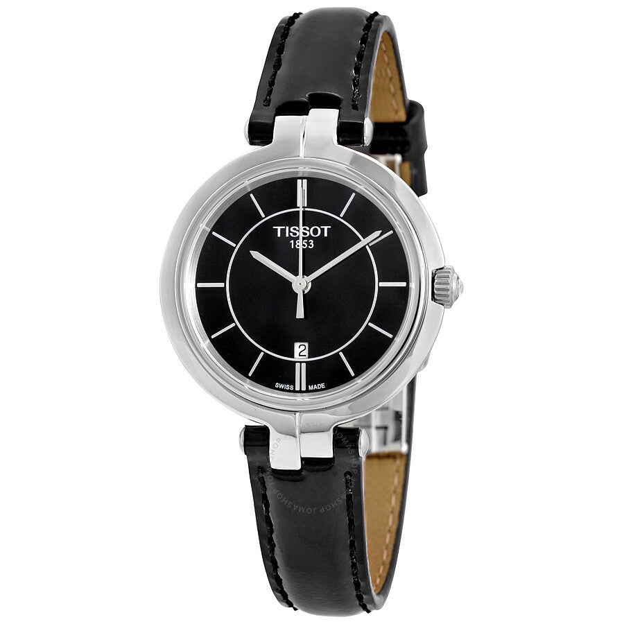 Tissot Flamingo Black Dial Black Leather Ladies Watch T0942101605100 - Dawson Watches