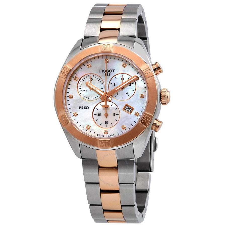 Tissot PR 100 Chronograph Quartz Diamond White Mother of Pearl Dial Ladies Watch T101.917.22.116.00 - Dawson Watches