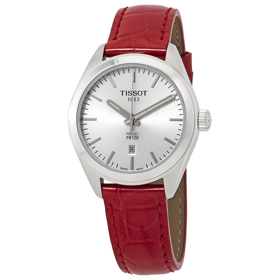 Tissot PR 100 Silver Dial Red Leather Ladies Watch T101.210.16.031.03 - Dawson Watches