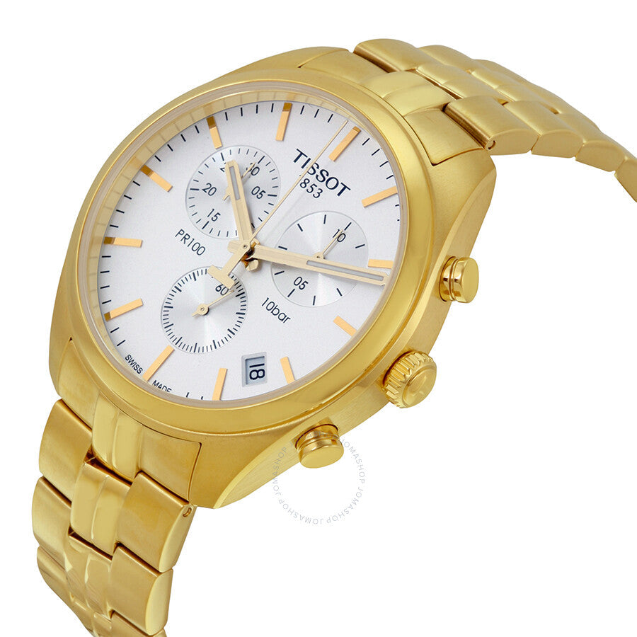 Tissot PR100 Chronograh White Dial Gold PVD Men's Watch T1014173303100 - Dawson Watches #2